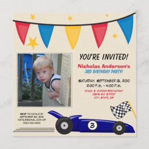 Race Car Custom Birthday Party Invitation (taupe)