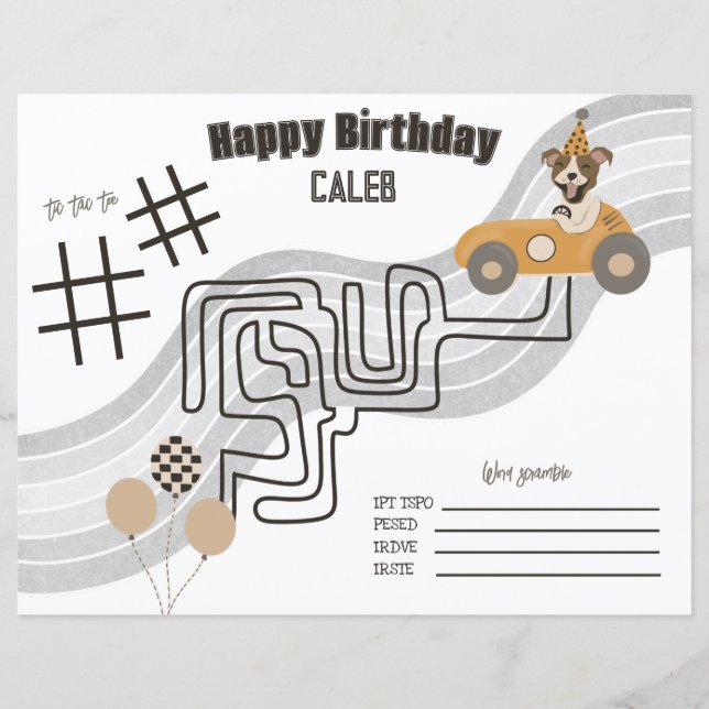 Race Car Dog Reversible Colouring Activity Page (Front)