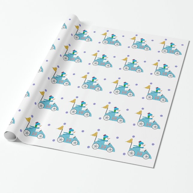 Race Car Driver Snowman Wrapping Paper (Unrolled)