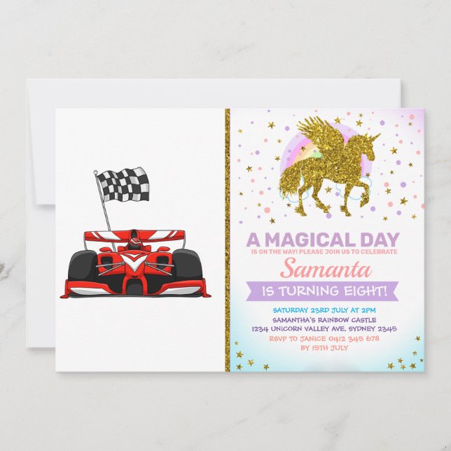 Race car extreme cartoon |Choose background colour Invitation