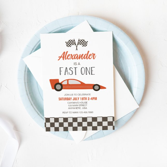 Race Car Fast Un 1er Anniversaire Invitation (Créateur téléchargé)