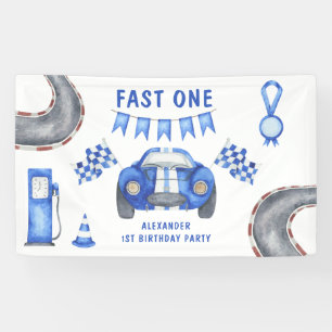 Race Car First Birthday Party Banner