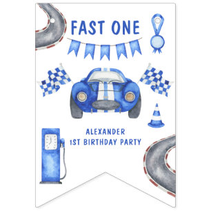 Race Car First Birthday Party Bunting Flags