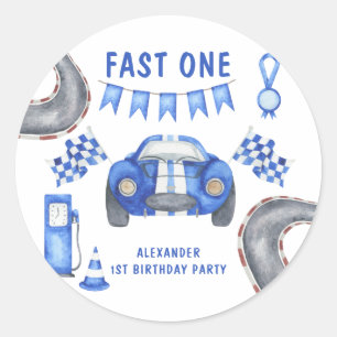 Race Car First Birthday Party  Classic Round Sticker
