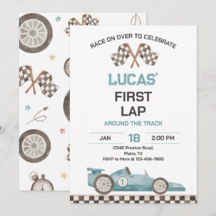 Race Car First Lap Around the Track Birthday Party Invitation