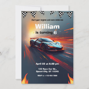 Race Car Flames Rally Birthday Party Invitation