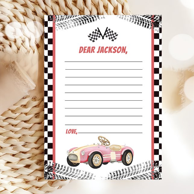 Race Car Girl Birthday Time Capsule Note Card (Creator Uploaded)
