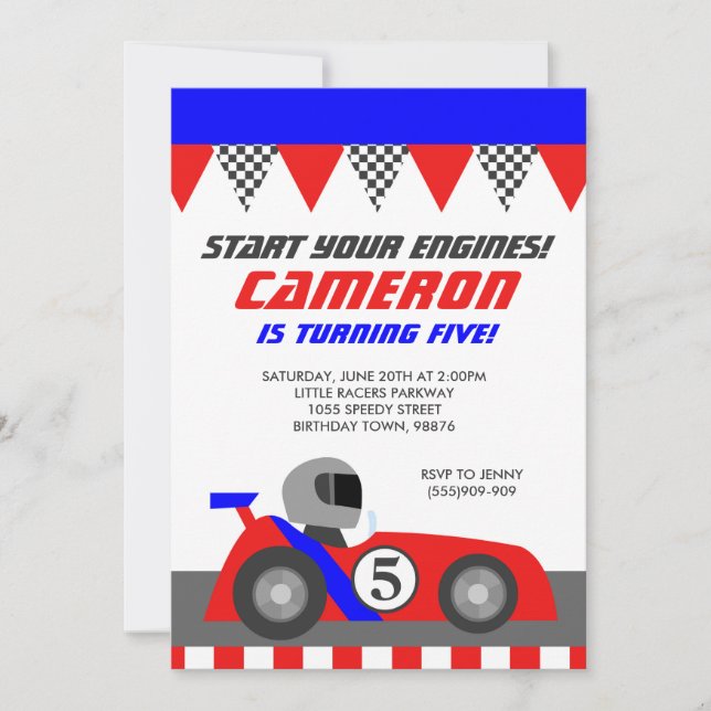 Race Car Go Kart Invitation à la fête d'anniversai (Devant)