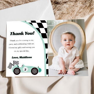 Race Car Green Birthday Party Thank You Card
