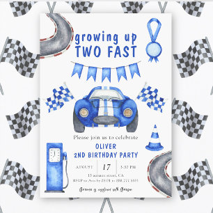 Race Car Growing up Two Fast Birthday Party Invitation