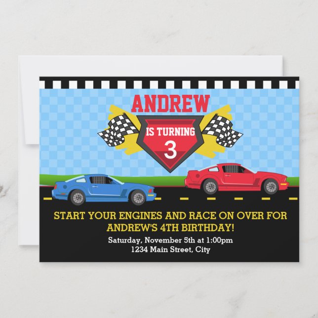 Race Car Invitation Anniversaire 5x7 (Devant)