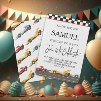 Race Car Invitation Ready Set Go Vintage Race Car