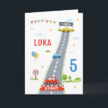 Race Car Kids Racing Track Happy Birthday Card<br><div class="desc">Race Car Kids Racing Track Happy Birthday Card. Celebrate in style with this fun race car birthday card for boys! Featuring a playful road track design from START to FINISH, colorful cars, balloons, stars, and personalized birthday details, this cheerful greeting card is perfect for any child who loves cars and...</div>