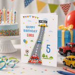 Race Car Kids Racing Track Happy Birthday Card<br><div class="desc">Race Car Kids Racing Track Happy Birthday Card. Celebrate in style with this fun race car birthday card for boys! Featuring a playful road track design from START to FINISH, colorful cars, balloons, stars, and personalized birthday details, this cheerful greeting card is perfect for any child who loves cars and...</div>