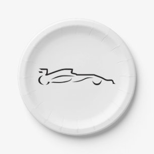 Race Car Line Drawing Silhouette Paper Plate