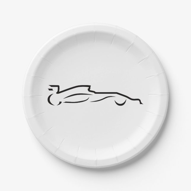 Race Car Line Drawing Silhouette Paper Plate (Front)