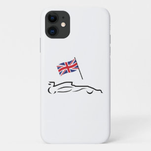 Race Car Line Drawing with British Flag iPhone 11 Case