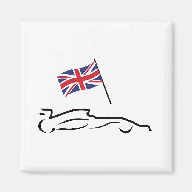 Race Car Line Drawing with British Flag Magnet (Front)