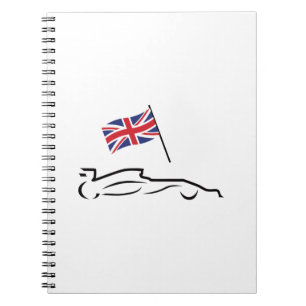 Race Car Line Drawing with British Flag Notebook