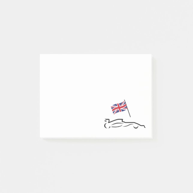 Race Car Line Drawing with British Flag Post-it Notes (Front)