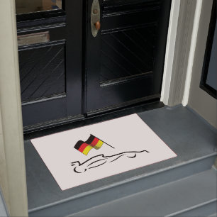 Race Car Line Drawing with German Flag Doormat