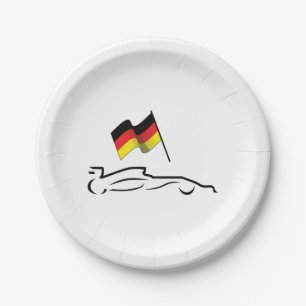 Race Car Line Drawing with German Flag Paper Plate