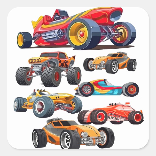 Race Car Monster Truck Cars Racing Design Square Sticker (Front)