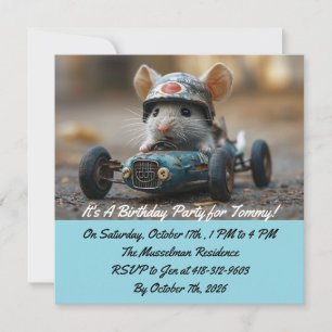 Race Car Mouse Birthday Invitation