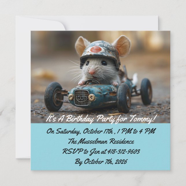 Race Car Mouse Birthday Invitation (Front)