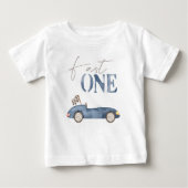 Race Car Navy Blue 'Fast One' Birthday T-shirt (Front)
