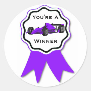 Race Car Purple Ribbon Sticker