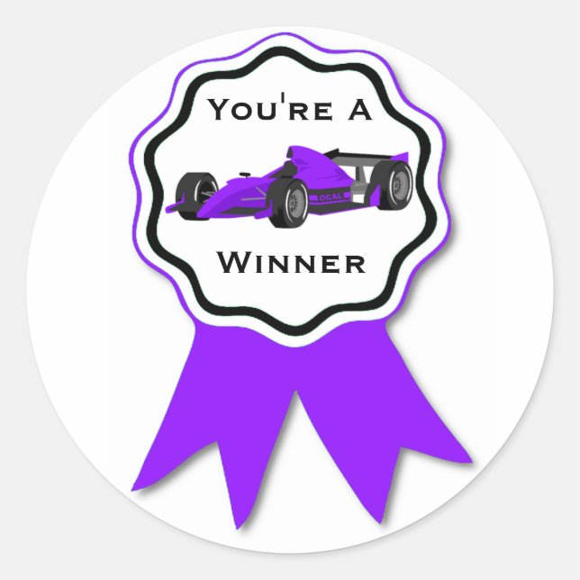Race Car Purple Ribbon Sticker (Front)
