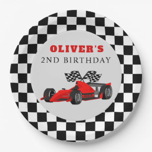 Race Car Race Birthday Party Chequered Paper Plate