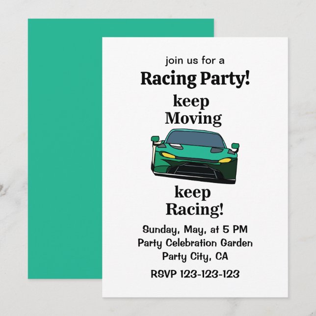Race Car Racer Racing Party Invitation (Front/Back)