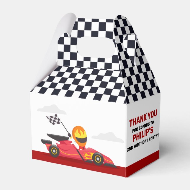 Race Car Racing Birthday Party Chequered Favor Box (Front Side)