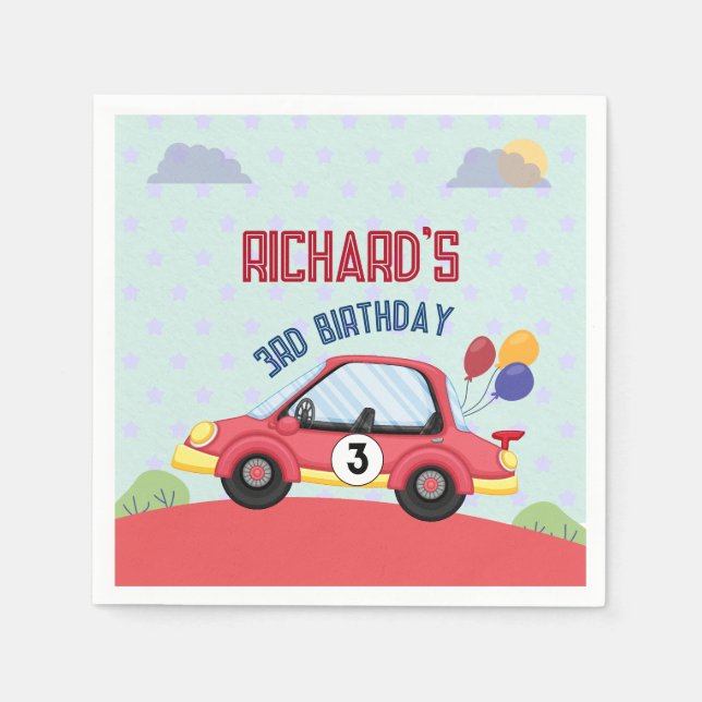 Race Car Racing Kid's Birthday Theme Napkin (Front)