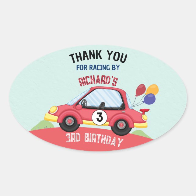 Race Car Racing Kid's Birthday Theme Oval Sticker (Front)