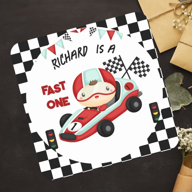 Race Car Racing Kid's Birthday Theme Square Sticker (Creator Uploaded)