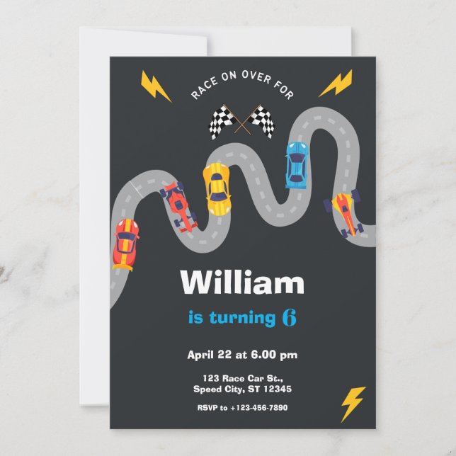 Race Car Rally Birthday Party Invitation (Front)
