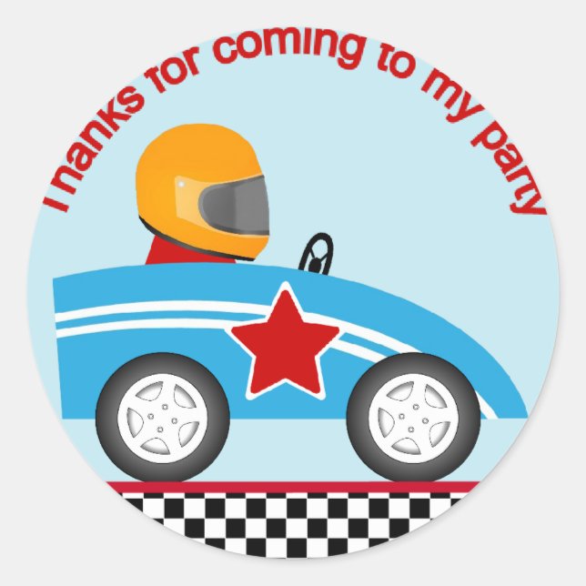 Race car round thank you sticker customize (Front)