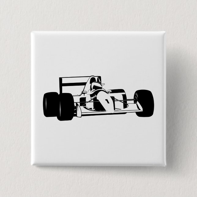 Race Car Silhouette black and white 2 Inch Square Button (Front)