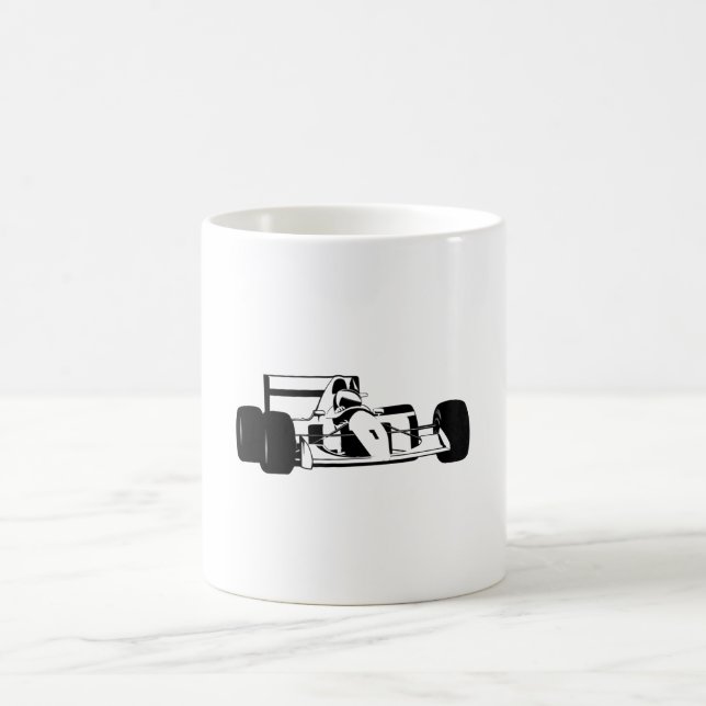 Race Car Silhouette black and white Coffee Mug (Center)