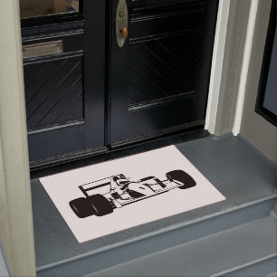 Race Car Silhouette black and white Doormat