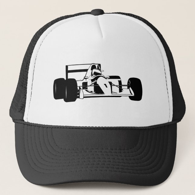 Race Car Silhouette black and white Trucker Hat (Front)