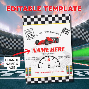 Race Car Speedway Chequered Birthday Invitation