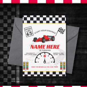 Race Car Speedway Chequered  Birthday  Invitation