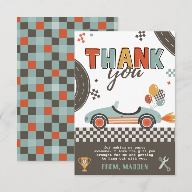Race Car Thank You Card (Front/Back)