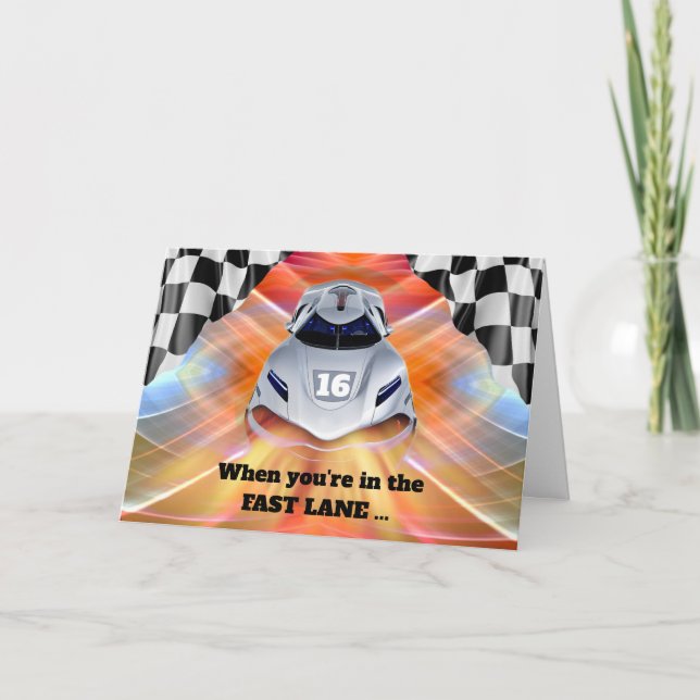 Race Car Theme 16th Birthday for Grandson Card (Front)