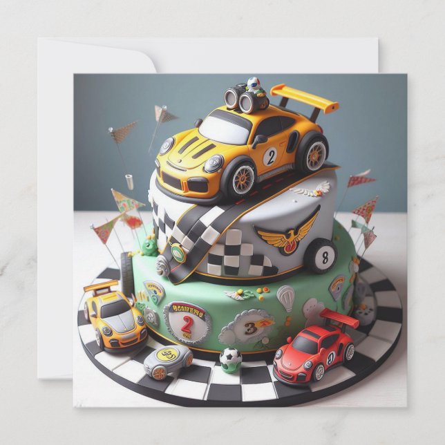  RACE CAR THEMED KIDS BIRTHDAY CAKE CARD (Front)