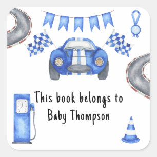 Race car - this book belongs to square sticker